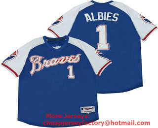 Men's Atlanta Braves #1 Ozzie Albies Blue Pullover Stitched MLB Turn Back the Clock Jersey