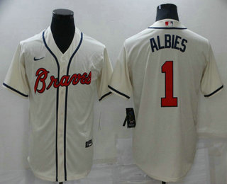 Men's Atlanta Braves #1 Ozzie Albies Cream Stitched MLB Cool Base Nike Jersey