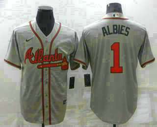 Men's Atlanta Braves #1 Ozzie Albies Grey Stitched MLB Cool Base Nike Jersey