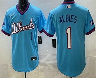 Men's Atlanta Braves #1 Ozzie Albies Light Blue 2026 City Connect Stadium Jersey
