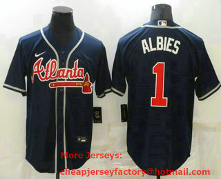 Men's Atlanta Braves #1 Ozzie Albies Navy Blue Stitched MLB Cool Base Nike Jersey