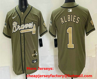 Men's Atlanta Braves #1 Ozzie Albies Olive 2026 Armed Forces Day Jersey