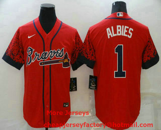 Men's Atlanta Braves #1 Ozzie Albies Red 2021 City Connect Stitched Cool Base Nike Jersey