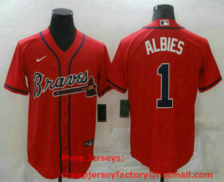 Men's Atlanta Braves #1 Ozzie Albies Red Stitched MLB Cool Base Nike Jersey