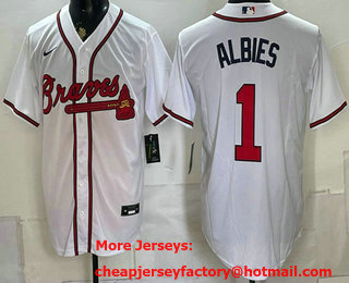 Men's Atlanta Braves #1 Ozzie Albies White Stitched Cool Base Nike Jersey