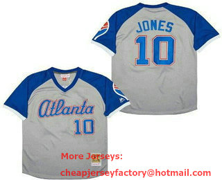Men's Atlanta Braves #10 Chipper Jones Gray Blue Throwback Jersey