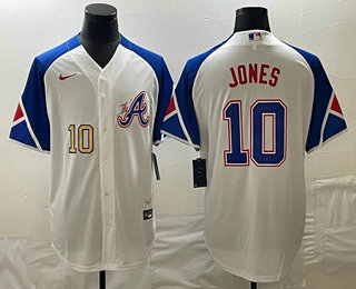 Men's Atlanta Braves #10 Chipper Jones Number White 2023 City Connect Cool Base Stitched Jersey 02