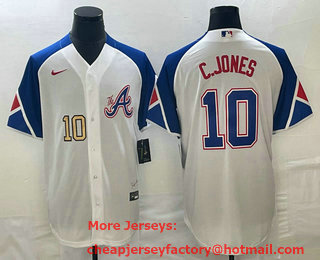 Men's Atlanta Braves #10 Chipper Jones Number White 2023 City Connect Cool Base Stitched Jersey 12