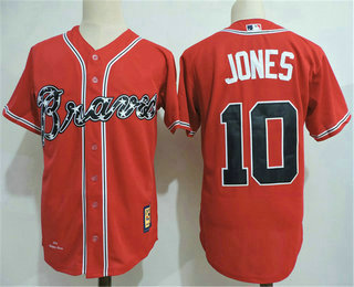 Men's Atlanta Braves #10 Chipper Jones Red Stitched MLB Throwback Jersey By Mitchell & Ness