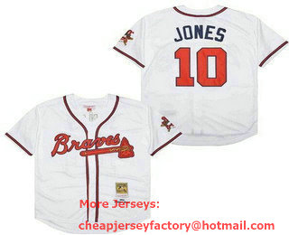 Men's Atlanta Braves #10 Chipper Jones White 1995 Throwback Jersey