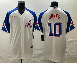 Men's Atlanta Braves #10 Chipper Jones White 2023 City Connect Cool Base Stitched Jersey 02
