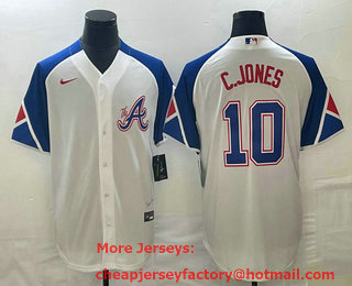 Men's Atlanta Braves #10 Chipper Jones White 2023 City Connect Cool Base Stitched Jersey 11