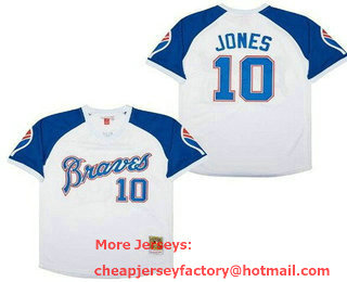 Men's Atlanta Braves #10 Chipper Jones White Blue Throwback Jersey