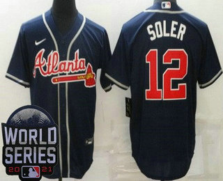 Men's Atlanta Braves #12 Jorge Soler Navy 2021 World Series Cool Base Jersey