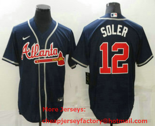 Men's Atlanta Braves #12 Jorge Soler Navy Blue Stitched MLB Cool Base Nike Jersey