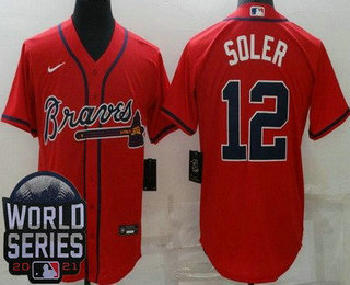 Men's Atlanta Braves #12 Jorge Soler Red 2021 World Series Cool Base Jersey