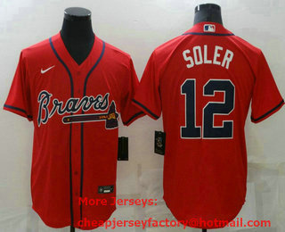 Men's Atlanta Braves #12 Jorge Soler Red Stitched MLB Cool Base Nike Jersey
