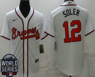 Men's Atlanta Braves #12 Jorge Soler White 2021 World Series Cool Base Jersey