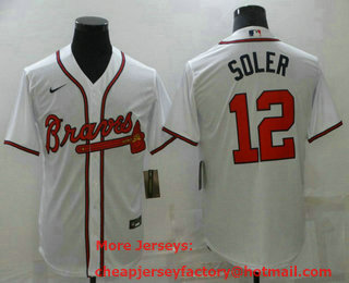 Men's Atlanta Braves #12 Jorge Soler White Stitched MLB Cool Base Nike Jersey