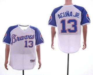 Men's Atlanta Braves #13 Ronald Acuna Jr. 1974 White Stitched MLB Throwback Jersey By Mitchell & Ness