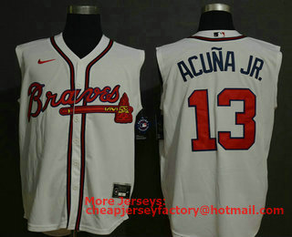 Men's Atlanta Braves #13 Ronald Acuna Jr. Cream 2020 Cool and Refreshing Sleeveless Fan Stitched MLB Nike Jersey