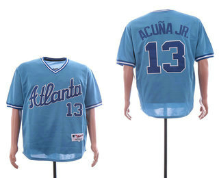 Men's Atlanta Braves #13 Ronald Acuna Jr. Light Blue Throwback Jersey By Mitchell & Ness