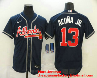 Men's Atlanta Braves #13 Ronald Acuna Jr. Navy Blue Stitched MLB Flex Base Nike Jersey