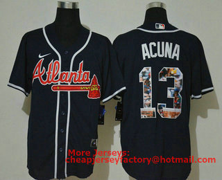 Men's Atlanta Braves #13 Ronald Acuna Jr. Navy Blue Unforgettable Moment Stitched Fashion MLB Cool Base Nike Jersey