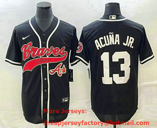 Men's Atlanta Braves #13 Ronald Acuna Jr Black Cool Base Stitched Baseball Jersey 01