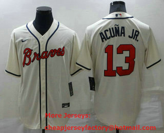 Men's Atlanta Braves #13 Ronald Acuna Jr Cream Stitched MLB Cool Base Nike Jersey
