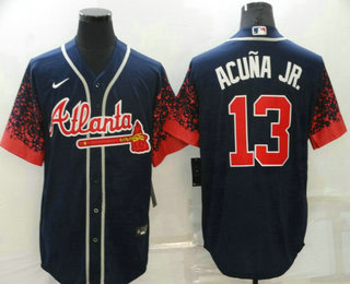 Men's Atlanta Braves #13 Ronald Acuna Jr Navy Blue 2021 City Connect Stitched Cool Base Nike Jersey