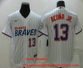 Men's Atlanta Braves #13 Ronald Acuna Jr White 2021 City Connect Stitched MLB Cool Base Nike Jersey
