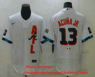 Men's Atlanta Braves #13 Ronald Acuna Jr White 2021 MLB All Star Stitched Flex Base Nike Jersey