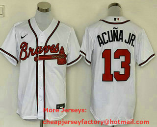 Men's Atlanta Braves #13 Ronald Acuna Jr White Stitched MLB Cool Base Nike Jersey
