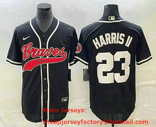 Men's Atlanta Braves #23 Michael Harris II Black Cool Base Stitched Baseball Jersey 01