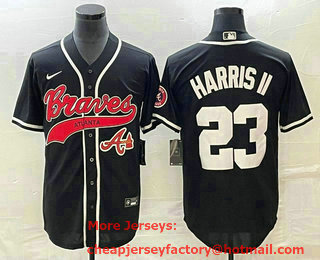 Men's Atlanta Braves #23 Michael Harris II Black Cool Base Stitched Baseball Jersey 02