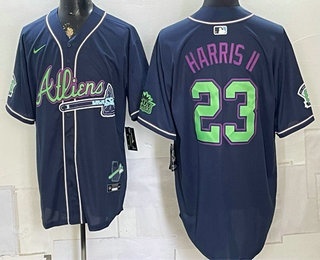 Men's Atlanta Braves #23 Michael Harris II Navy Galaxy With Outkast Patch Vapor Limited Stitched Jersey