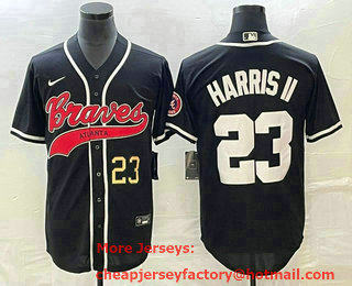 Men's Atlanta Braves #23 Michael Harris II Number Black Cool Base Stitched Baseball Jersey 01