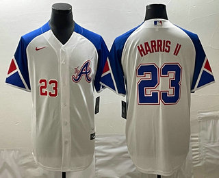 Men's Atlanta Braves #23 Michael Harris II Number White 2023 City Connect Cool Base Stitched Jersey 02
