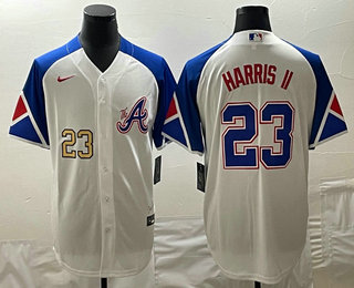 Men's Atlanta Braves #23 Michael Harris II Number White 2023 City Connect Cool Base Stitched Jersey 03