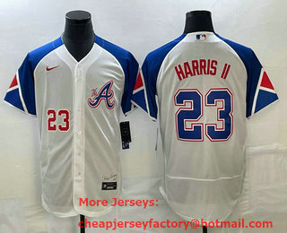 Men's Atlanta Braves #23 Michael Harris II Number White 2023 City Connect Flex Base Stitched Baseball Jersey 03