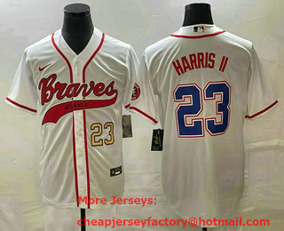 Men's Atlanta Braves #23 Michael Harris II Number White Cool Base With Patch Stitched Baseball Jersey 01