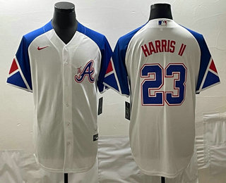 Men's Atlanta Braves #23 Michael Harris II White 2023 City Connect Cool Base Stitched Jersey 01