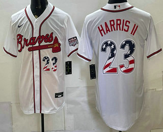 Men's Atlanta Braves #23 Michael Harris II White USA 250 Fourth of July Home Stadium Stitched Jersey