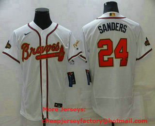 Men's Atlanta Braves #24 Deion Sanders 2022 White Gold World Series Champions Program Flex Base Stitched Baseball Jersey