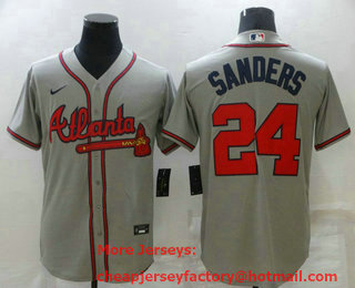 Men's Atlanta Braves #24 Deion Sanders Grey Stitched MLB Cool Base Nike Jersey