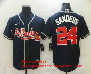 Men's Atlanta Braves #24 Deion Sanders Navy Blue Stitched MLB Cool Base Nike Jersey