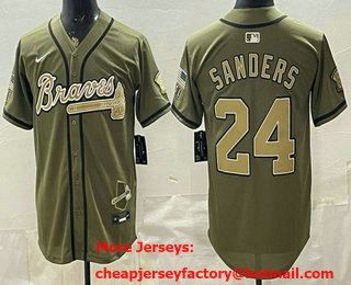 Men's Atlanta Braves #24 Deion Sanders Olive 2026 Armed Forces Day Jersey