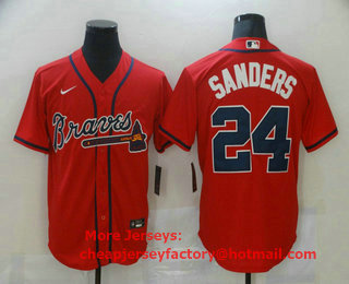Men's Atlanta Braves #24 Deion Sanders Red Stitched MLB Cool Base Nike Jersey