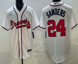 Men's Atlanta Braves #24 Deion Sanders White Cool Base Jersey